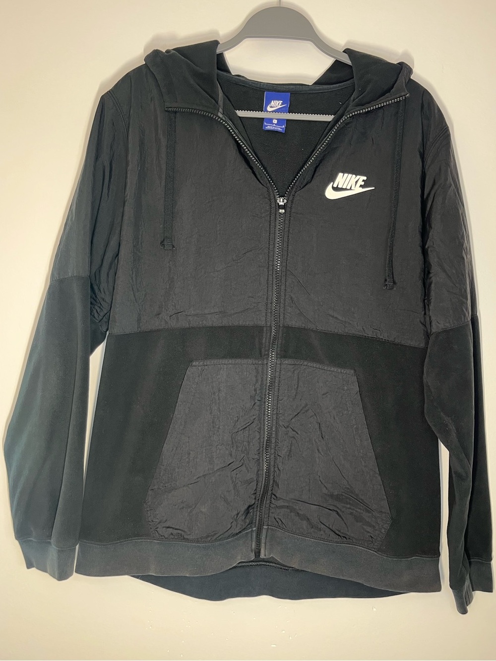 Nike Men’s Black Zip-Up Hoodie Jacket with White Logo